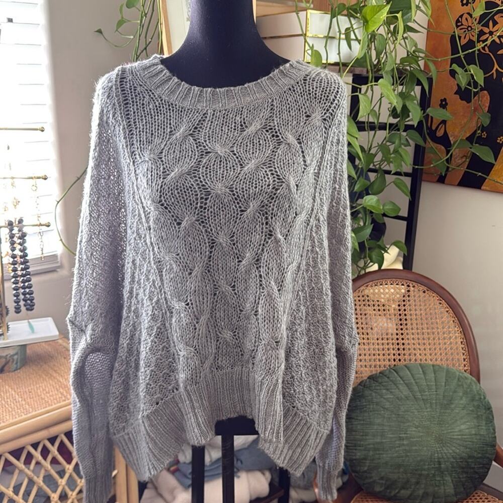 Wooden Ships Gray Cable Knit Classic Preppy Nantucket Montauk Boho Cozy Sweater